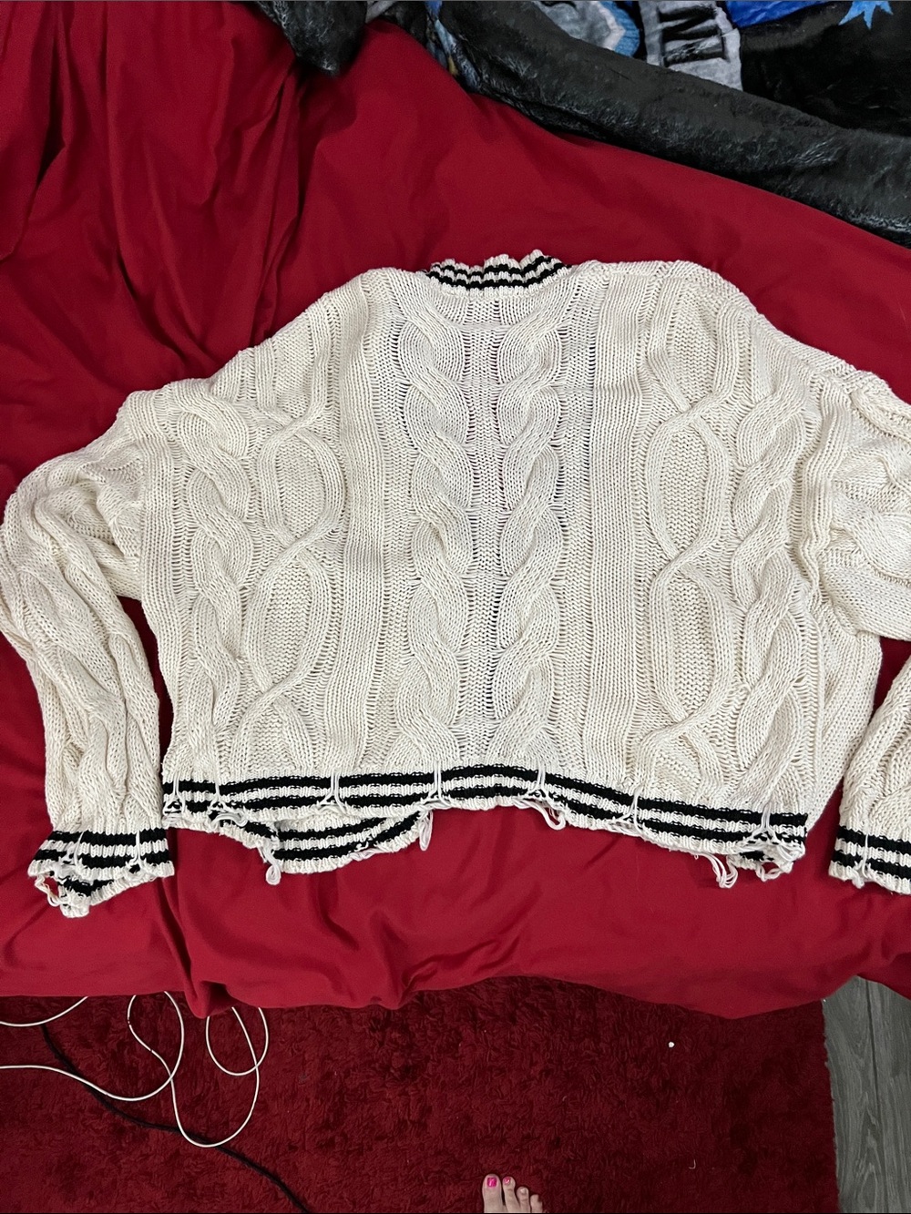 The Ragged Priest Cream V-Neck Cardigan with Black Trim - Picture 4 of 6